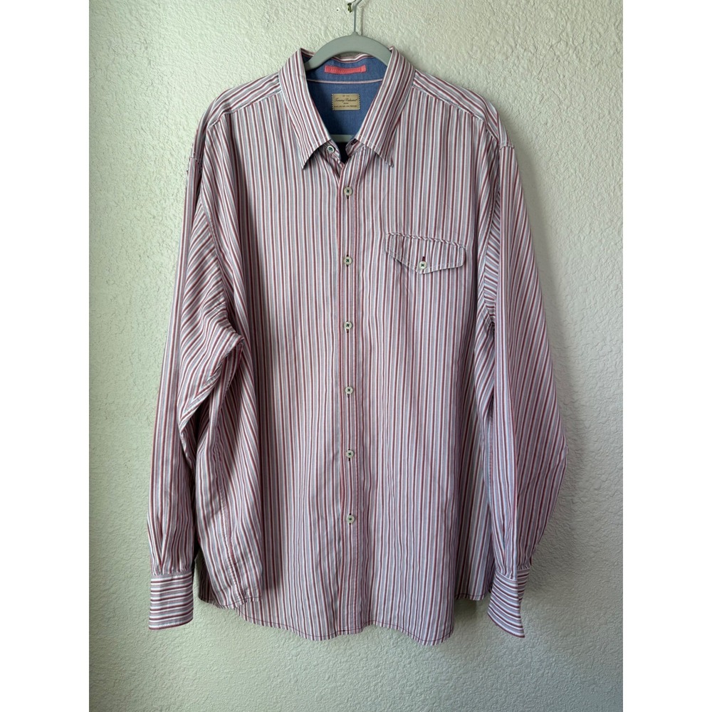 Tommy Bahama Jeans Mens XXL Red White Blue Striped Cotton Button Down Shirt - Picture 1 of 4